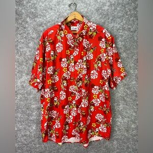 Euow Shirt Mens 2XL Red Hawaiian Christmas Santa Hula Reindeer Button Front